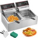 SucceBuy 12L  5000W Electric Deep Fryers Dual Tanks with Dual Basket & Lid Double Deep Fat Fryer Adjustable Temperature Control